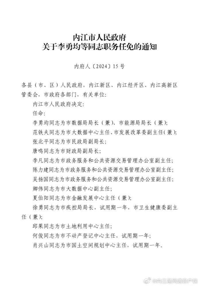 内江市安全生产监督管理局最新人事任命公告